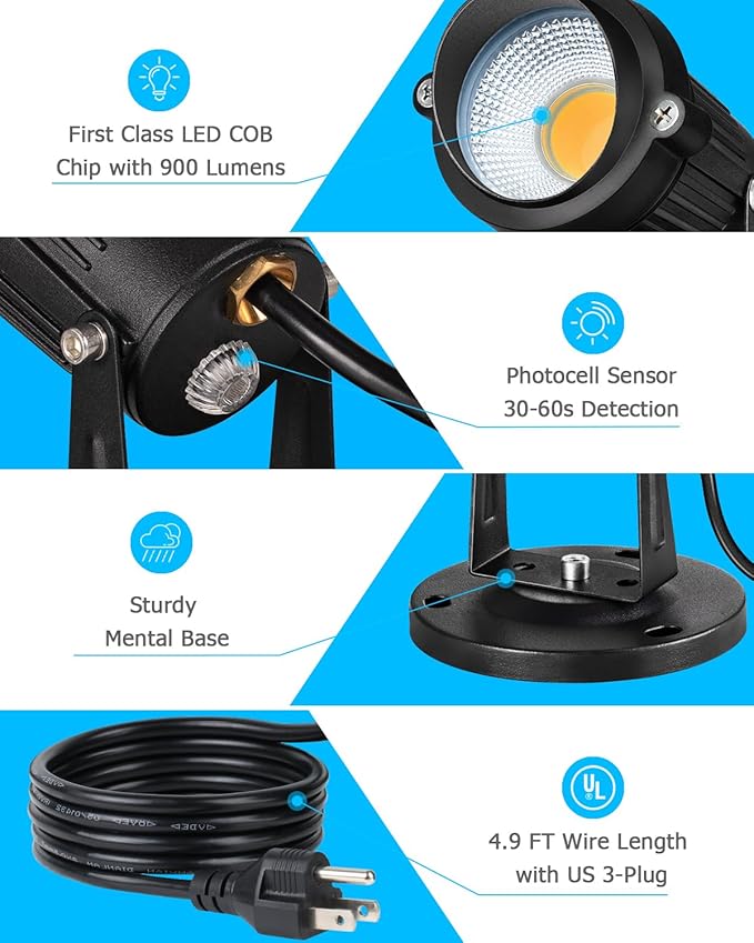 SUNVIE Dusk to Dawn Outdoor Lighting 120V LED Spot Lights Outdoor Landscape Spotlights with Photocell Sensor Waterproof Outdoor Spot Lights for Yard 7W Outdoor Spotlight Flag Light for Garden Tree