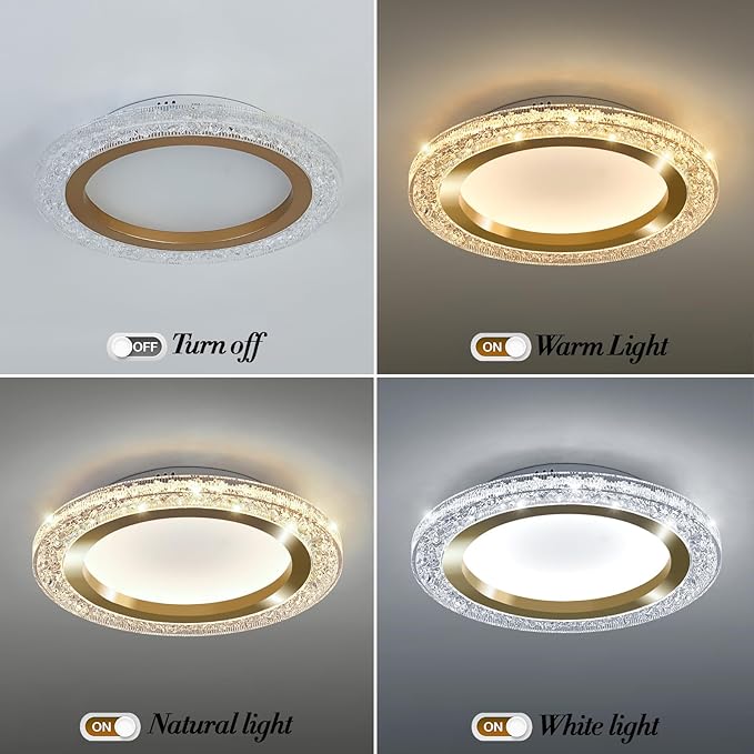 UOFUS 28W Gold LED Flush Mount Ceiling Light 12inch Modern Round Ceiling Light Fixture 3000K-6000K Super Bright Circle Ceiling Lamp for Bedroom Kitchen Bathroom Entryway Hallway Stairwell