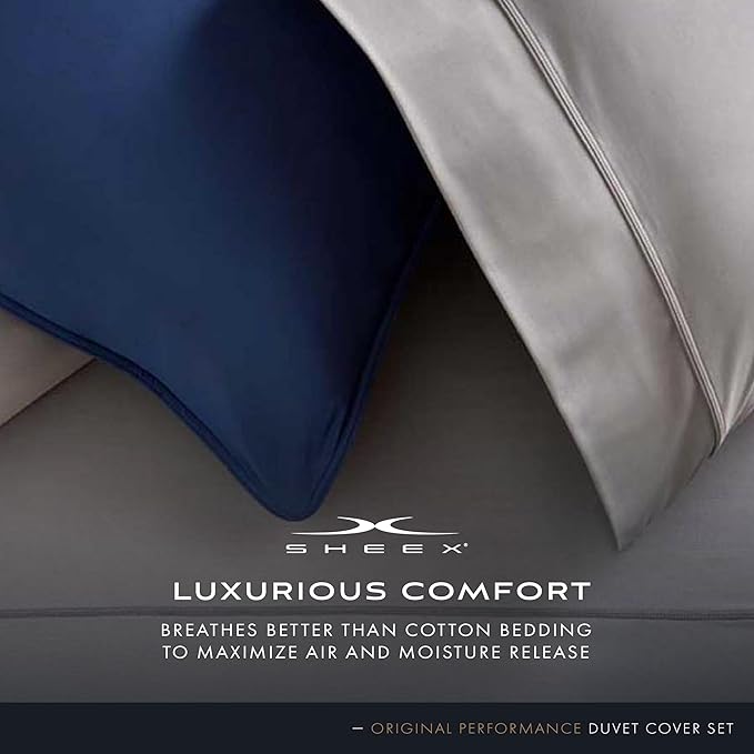 SHEEX Original Performance Cooling Duvet Cover Set, Lightweight Full/Queen Duvet Cover with 2 Standard Pillow Shams, Bright White