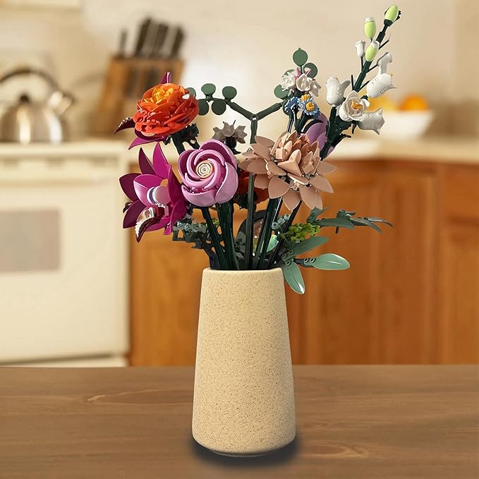 Simple Vase for Flowers Plants, Matte Vases for Modern Table Shelf Home Decor Wedding Boho Decor, 6" H Frosted Elegant Ceramic Vase for Pampas Grass Fluffy Stem Bouquet Lavender Flowers (Brown, 4)
