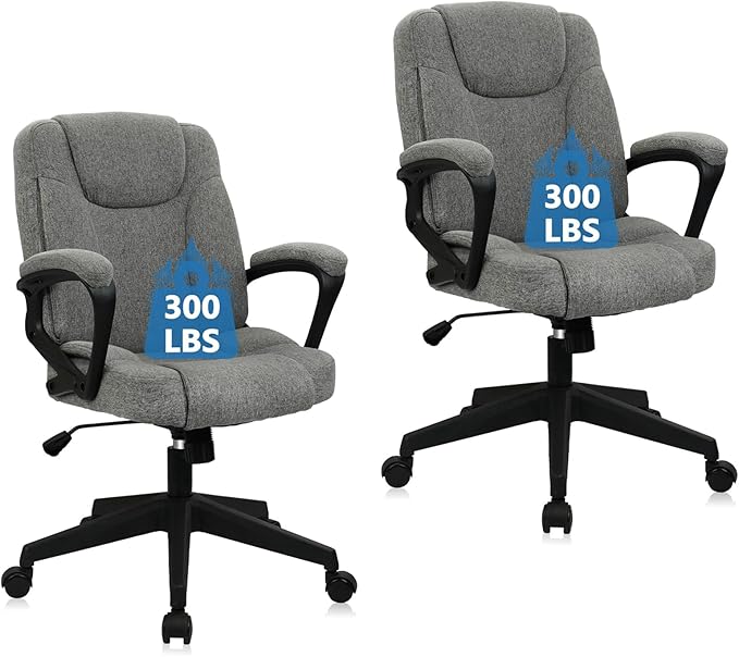 CLATINA Fabric Home Office Chair Linen Cloth Ergonomic Swivel Desk Chair with Padded Armrests, Adjustable Height Swivel Rolling Computer Task Chairs for Work, Conference, Study, Grey