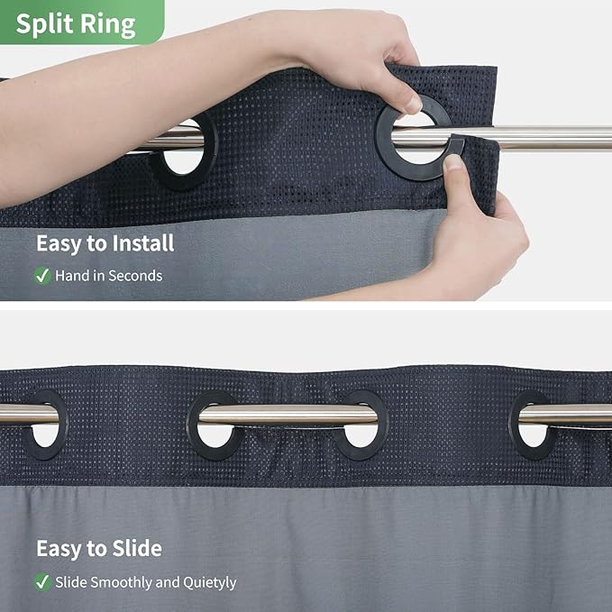 Extra Long No Hook Shower Curtain with Snap-in Fabric Liner Set,Navy Waffle Weave Shower Curtains for Bathroom,Hotel Luxury Decor Bathroom Curtain Set,Waterproof & Washable,71Wx86H