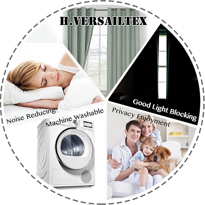 H.VERSAILTEX 100% Blackout Curtains for Bedroom Thermal Insulated Linen Textured Curtains Heat and Full Light Blocking Drapes Living Room Curtains 2 Panel Sets, 52x96 - Inch, Green Bay