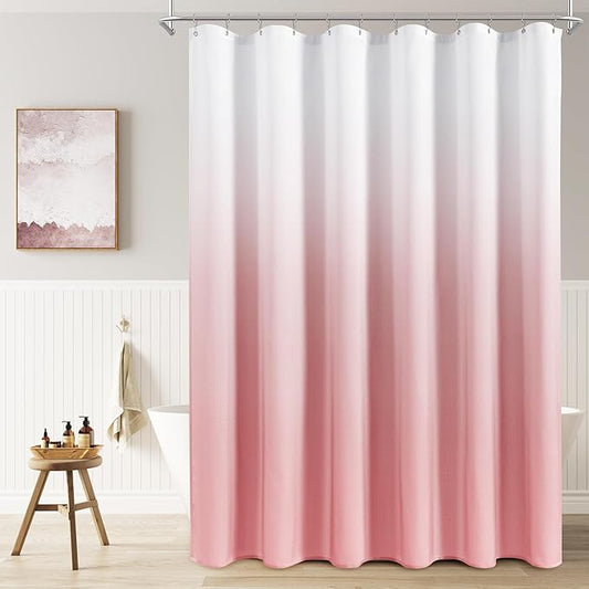 Naturoom Pink Shower Curtains for Bathroom,Ombre Cloth Fabric Shower Curtain Set with 12 Hooks Pink Bathroom Decor 72 x 72