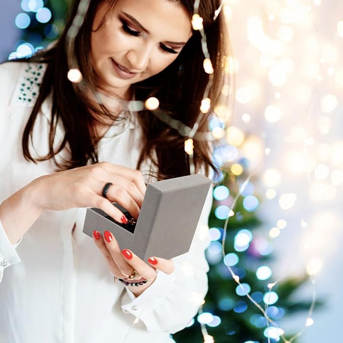 Jewelry Gift Boxes - 12 Pieces Square Cardboard Boxes, Cotton Filled, 3.5x3.5x1.25 Inches (Gray)