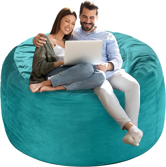 Homguava 4 FT Bean Bag Chair: 4' Bean Bags with Memory Foam Filled, Large Beanbag Chairs Soft Sofa with Dutch Velvet Cover-Sea Blue