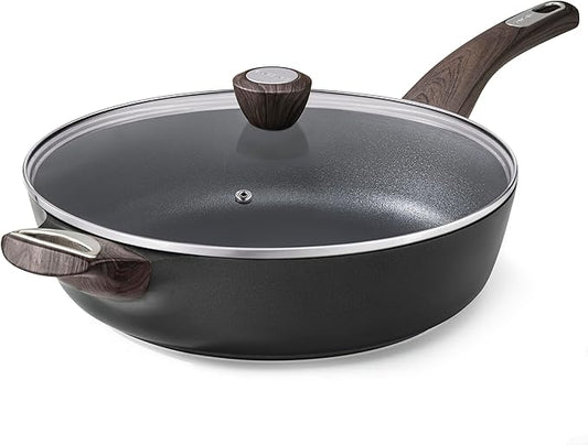 SENSARTE Nonstick Frying Pan Skillet with Lid, 10.5 Inch Deep Frying Pan, 3.8 Qt Non Stick Saute Pan with Cover, Induction Pan, Healthy Non Toxic Cooking Pan with Helper Handle, PFOA PFOS Free
