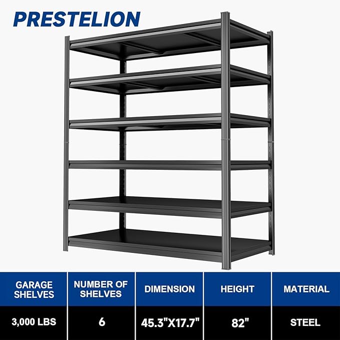 6 Tier Metal Garage Shelving Heavy Duty 3500Lbs Adjustable Storage Shelves Unit Garage Storage Shelves Utility Storage Rack Shelf for Basement, Commercial, Warehouse, Industrial, Black
