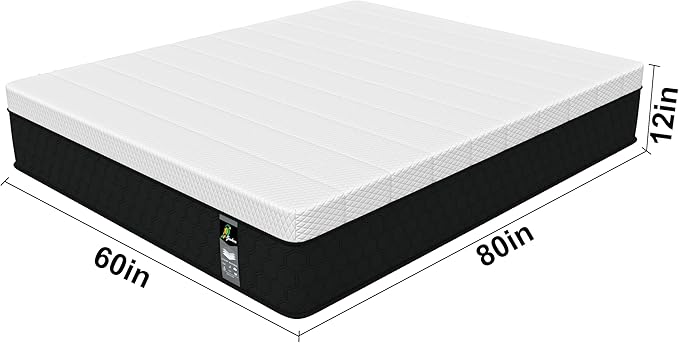 Queen Mattress, 12 Inch Queen Size Hybrid Mattress in a Box with Memory Foam, Firm Matress with Motion Isolation & Strong Edge Support