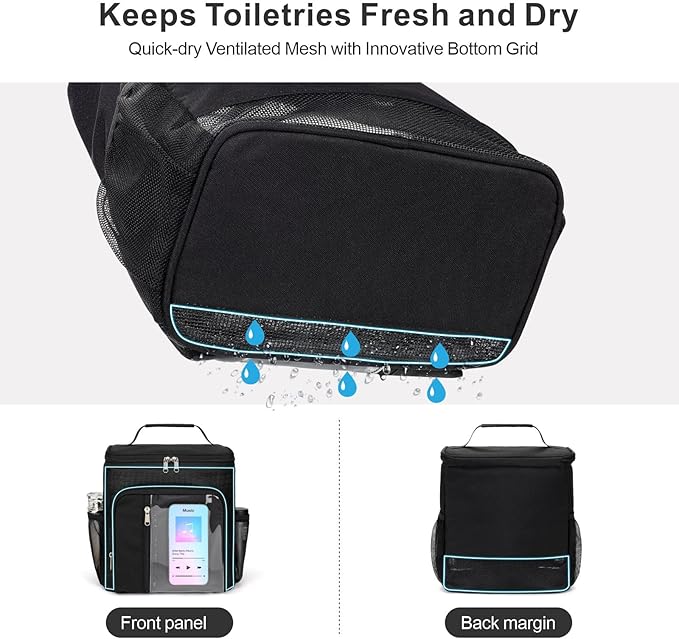 F-color Hanging Shower Caddy Portable - College Dorm Essentials for Guys with Hooks, Quick-Dry Shower Bag for Dorm Travel Gym Camping, Water-Resistant with Multiple Pockets, 2 Packs Black & Purple