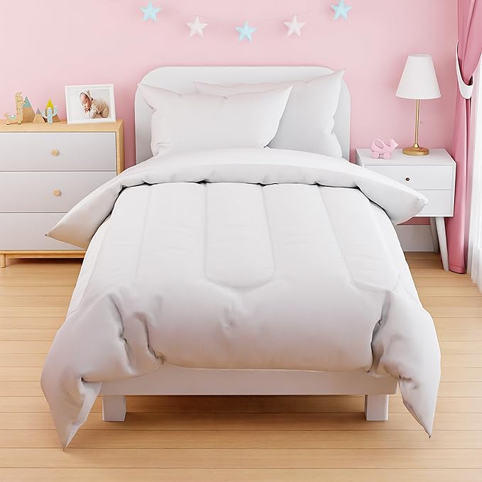 SANDJEST White Duvet Cover Sets Twin Size for Kids Boys Girls, Include 1 Polyester Comforter Cover 68x86 Inches and 1 Pillowcase 20x26 Inches, Comforter Not Included, Gift for Christmas Birthday