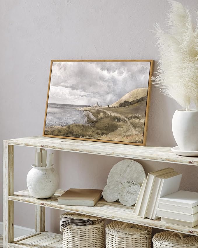 InSimSea Framed Canvas Wall Art Vintage Decor, Coastal Seaside Landscape Paintings, Large Prints, Nature Wall Decorations for Living Room Office Bedroom, 16"x24"