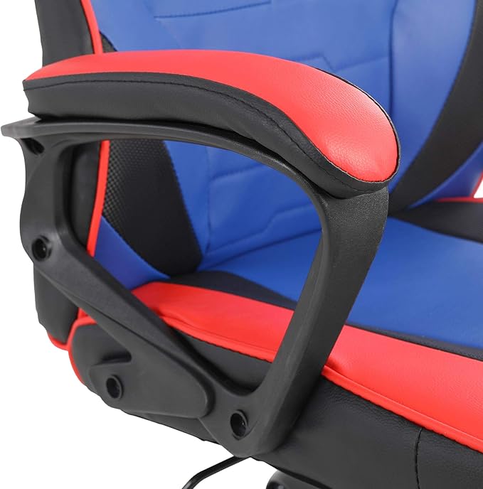 Modern-Depo Gaming Chair for Teenagers Juniors, Swivel Ergonomic Desk Chair, Height Adjustable Student Racer Chair, Blue Red