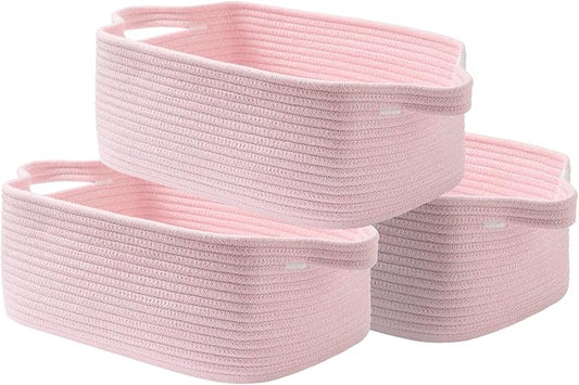 KALLAX Small Woven Basket, 14 x 10 x 5.6 Inches, Small Storage Baskets for Organizing, Gift Baskets Empty, Cute Rope Shelf Closet Storage Bins for Shelves, Dog Toy Basket, Light Pink