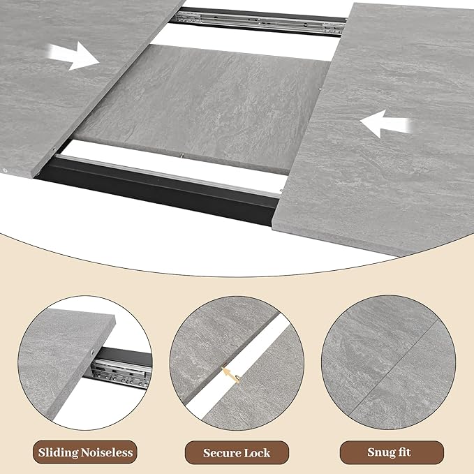 63"- 78.7" Extendable Dining Table Set for 6, Modern Kitchen Table with 6 Dining Chairs for 4-6 Person, Thickened Expandable Wooden Table with Metal Legs for Dining Room, Kitchen