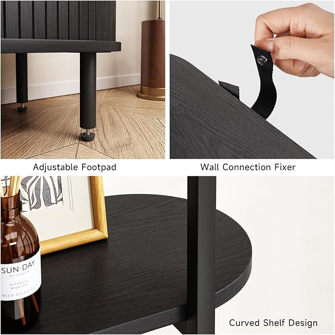 71" Tall Bookshelf, 4-Tier Book Shelf with Storage Cabinet, Modern Bookcase with Sliding Door and Adjustable Footpad, Freestanding Storage Organizer Bookshelf for Living Room, Bedroom, Black