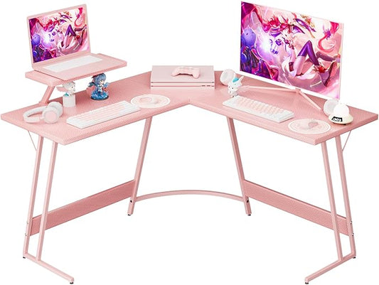 Homall Pink L Shaped Gaming Desk Computer Corner PC Desk Table with Large Monitor Stand for Home Office Studying Writing Workstation, Gift for Girls and Women (Pink, 47 Inch)