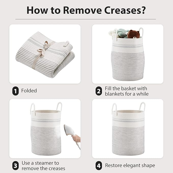 Fiona's magic 72L Large Woven Rope Laundry Hamper, Tall Laundry Basket Storage, Baby Nursery Hamper for Blankets, Toys and Clothes Hamper for Bedroom and Living Room Organizing, Jute, White