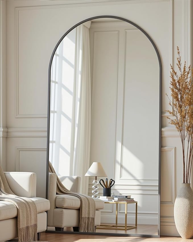 Full Length Mirror with Stand, 82"x44" Arched Full Body Mirror, Large Stand Up Mirrors, Aluminum Frame Floor Standing Mirrors, Freestanding Hanging Leaning Mounted for Bedroom Living Room Black