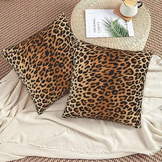 BETGINY Leopard Throw Pillow Cover 22 x 22 Inch Pack of 2, Cheetah Print Pillow Covers Square Cushion Faux Animal Skin Pillowscase for Bedroom Home Sofa Decoration