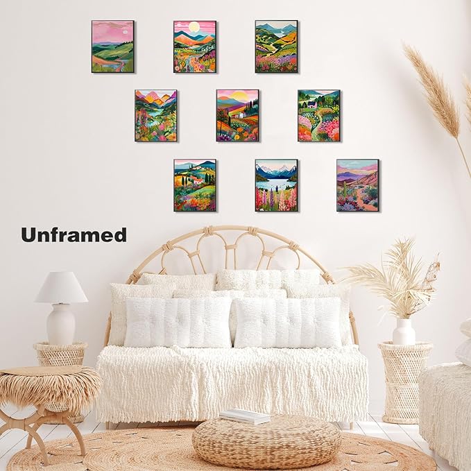 Plant Floral Landscape Wall Art Set of 9, Colorful Abstract Nature Landscape Posters Wall Decor, Boho Canvas Artwork for Living Room Dining Room Bedroom Bathroom Home Decoration 8x10In Unframed