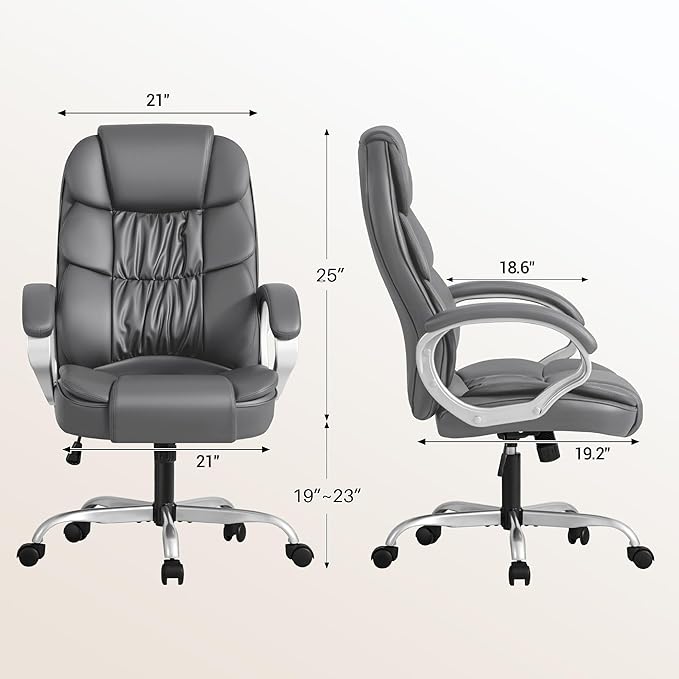 Homall Office Chair High Back Computer Chair Desk Chair, PU Leather Adjustable Height Modern Executive Swivel Task Chair with Padded Armrests and Lumbar Support (Gray)
