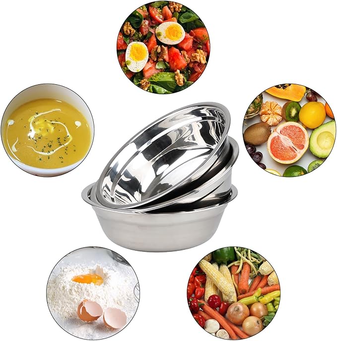 4-Pack Stainless Steel Mixing Bowls, Metal Nesting Bowls, 9.33 Inches