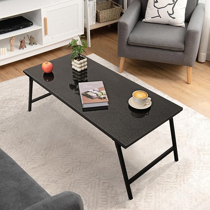 Foldable Coffee Tables for Small Spaces Portable Wooden Low Table with Metal Legs No Assembly Rectangular Coffee Table for Living Room Home, Office, Space Saving, Black Gold