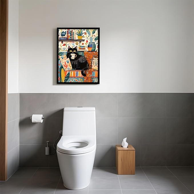 Framed Vintage Cat Canvas Wall Art, Funny Pink Animal Reading Books Painting Picture Print, Cute Kitten Lovers Aesthetic Wall Decor for Nursery Girls Room Bedroom Kids Room 24''L x 16''W