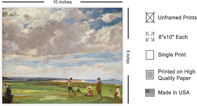 Poster Master Vintage Lady Astor Playing Golf at North Berwick Painting Print - Retro Golf Course Poster - Sports Art - Landscape Wall Design - Office or Living Room Decor - 8x10 UNFRAMED Wall Art