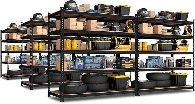 PrimeZone 6 Pack Heavy Duty Storage Shelves - 47" W x 18" D x 71" H 5 Tier Adjustable Garage Storage Shelving, Metal Storage Utility Rack Shelf Unit for Warehouse Pantry Closet Kitchen, Black