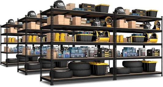 PrimeZone 6 Pack Heavy Duty Storage Shelves - 47" W x 18" D x 71" H 5 Tier Adjustable Garage Storage Shelving, Metal Storage Utility Rack Shelf Unit for Warehouse Pantry Closet Kitchen, Black