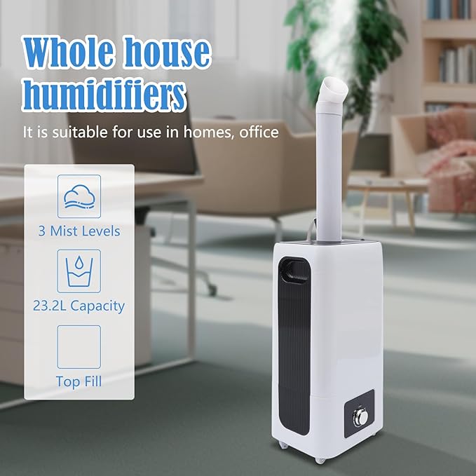 Commercial Humidifiers, Humidifiers for Large Room, 6.29Gal Whole House Humidifier for Home 2100ft², Large Ultrasonic Cool Mist Humidifier with Extension Tube for Home, Greenhouse, Office