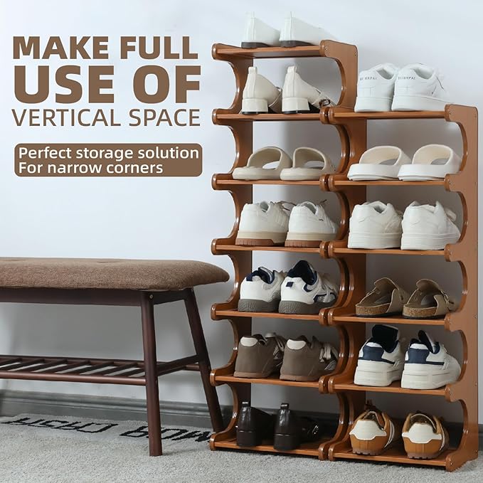 Multi-Tier Bamboo Shoe Rack, 30cm Narrow Standing Shoe Organizer for Closet Entrance, Space Saving Shoe Shelf, Sturdy Shoe Stand for Men and Women(4 Layers)