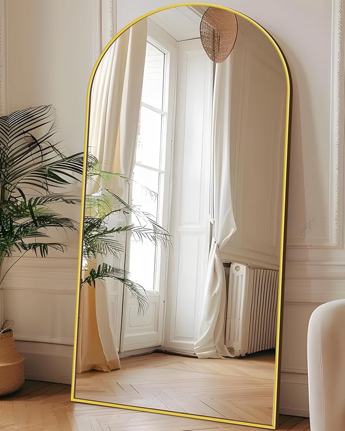 Antok Full Length Mirror, 71"x28" Floor Mirror with Stand, Hanging Mounted Mirrors for Bedroom, Living Room, Cloakroom, Dining Room, Gold, Arched