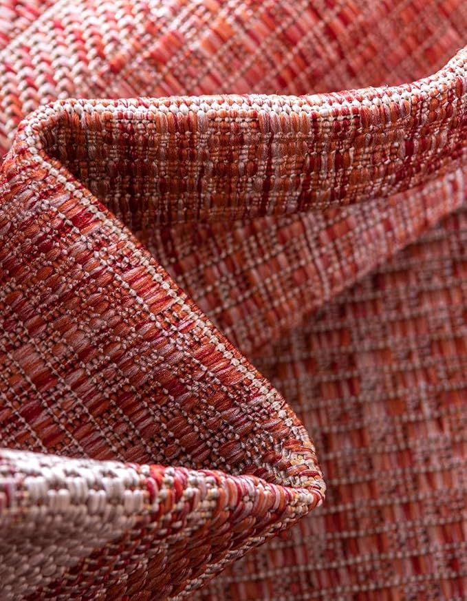 Unique Loom Outdoor Border Collection Area Rug - Soft Border (2' 7" x 10' Runner, Rust Red/ Ivory)