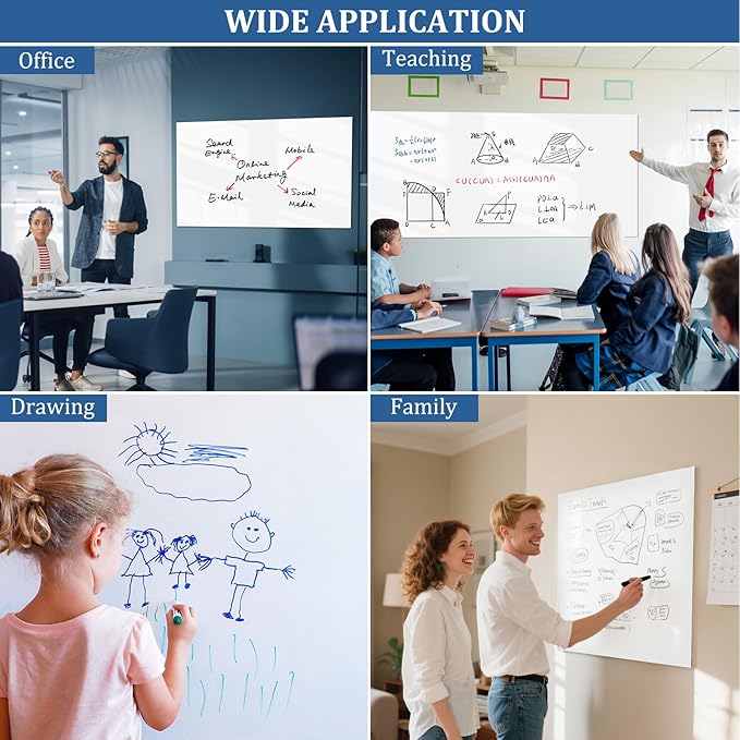 Magnetic Dry Erase whiteboard Paper with self Adhesive Backing Adhesive, 48“ x 36”, Easy to Write and Clean, for Kids Home playroom Office, Peel and Stick Wallpaper.