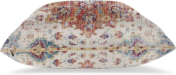 Boho Pillow Covers 20x20 Set of 2, Blue Orange Bohemian Carpet Pattern Outdoor Decorative Throw Pillows Linen Ethnic Design Vintage Farmhouse Cushion Cases for Couch Sofa Decor