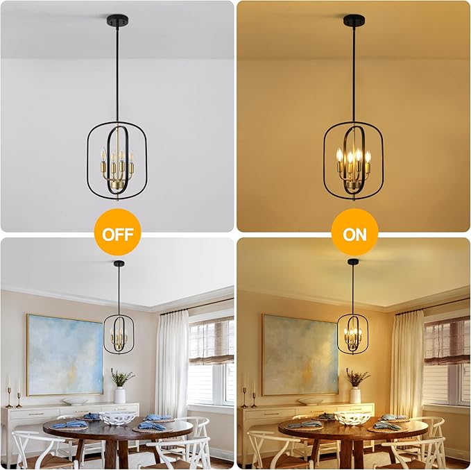 Modern Black and Gold Chandelier for Entryway, 4-Light Small Geometric Dining Room Light Fixture Over Table,Industrial Metal Hanging Pendant Lights for Kitchen Island, Staircase,Foyer