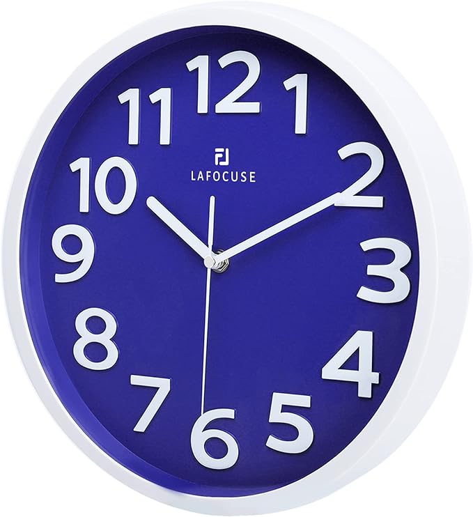 Lafocuse 12 Inch 3D Numbers Blue Wall Clock for Living Room Decor, Modern Kitchen Wall Clock Battery Operated Silent Non-Ticking Bedroom Home Office