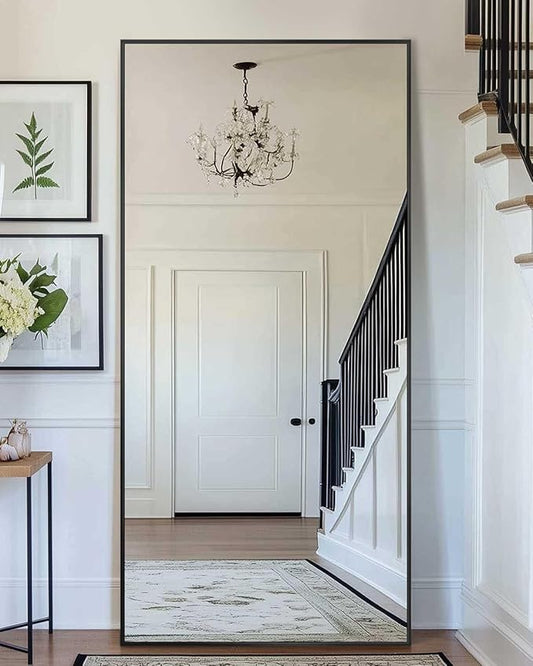 Antok Full Length Mirror, 58"x21" Floor Mirror with Stand, Hanging Mounted Mirrors for Bedroom, Living Room, Cloakroom, Dining Room, Black, Rect