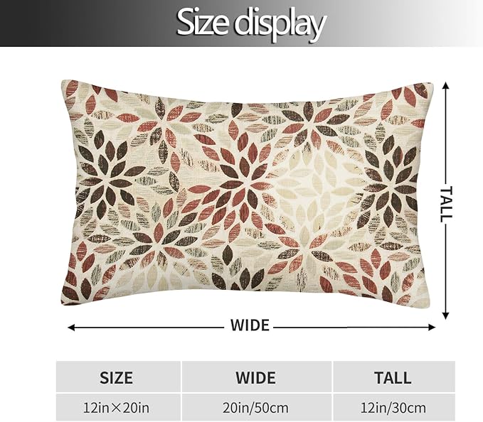 Burgundy Red Brown Pillow Covers 12x20 Inch Set of 2 Summer Rust Geometric Flower Outdoor Decorative Throw Pillows Farmhouse Dahlia Pillow Case Linen Lumbar Cushion Cover for Home Sofa Bedroom