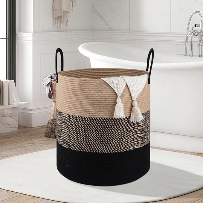 OIAHOMY 100L Laundry Hamper, Dirty Clothes Hamper for Bedroom, Collapsible Laundry Basket, Large Blanket Basket, Nursery Hamper with Handle, Blanket Storage for Living Room-18.5x21inches-Yellow&Black