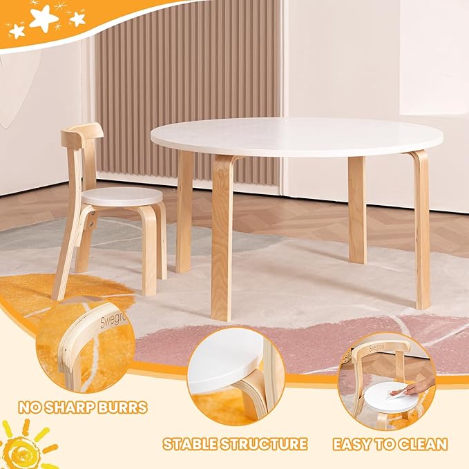 Swegrow Wooden Kids Chair, Toddler Chair for Table, Kids Stackable Chairs, Kid Wooden Furniture for Family/Playroom/Classroom（Set of 4-White）