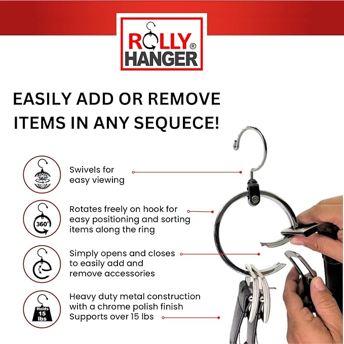 Multipurpose Closet Hangers- Tie and Belt Hanger for Closet- Great Space Saving Belt Organizer for Wardrobe - Ideal for Storing Belts, Ties, Scarfs, Baseball Hats, Purses & More- 2 Pack