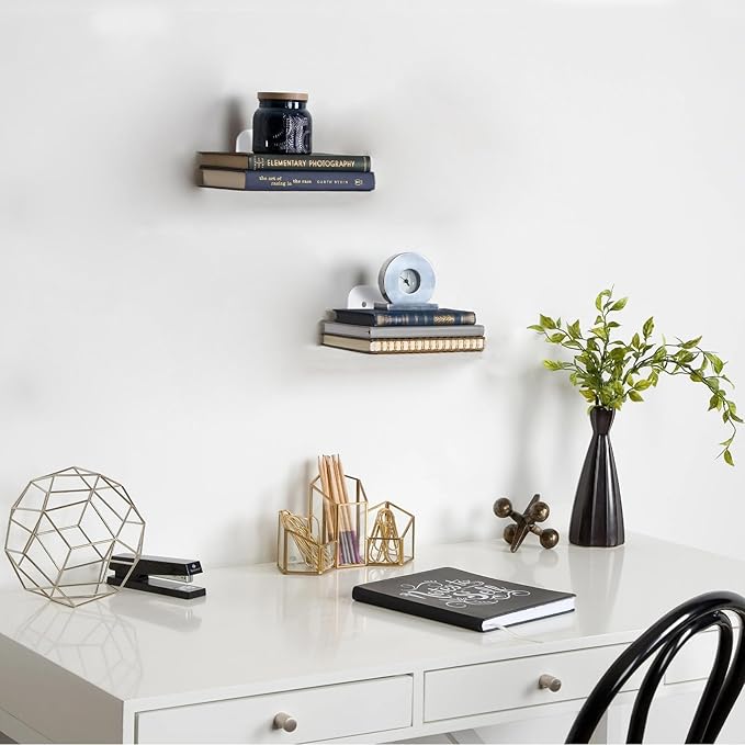 Invisible Floating Bookshelf - Modern White Wall Mount Metal Shelves for Room, Bedroom Bookcase, Small Bookshelf with Minimalist Design, Sleek Storage for Books & Decoratives（4PCS）