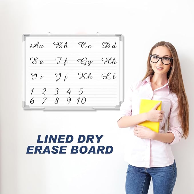 Lincia Magnetic Dry Erase Whiteboard with Lines, 24" x 18" White Board Planner for Wall, Planning Board Magnetic Ruled Dry Erase Whiteboard with Aluminum Frame for Home School Classroom Office(Line)