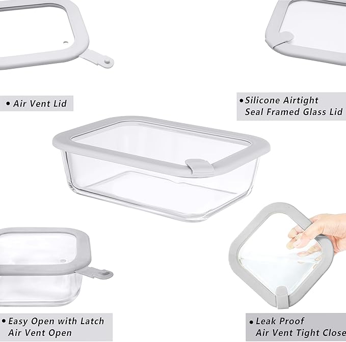 Glass Food Containers with Glass Lid (Grey-J4R)