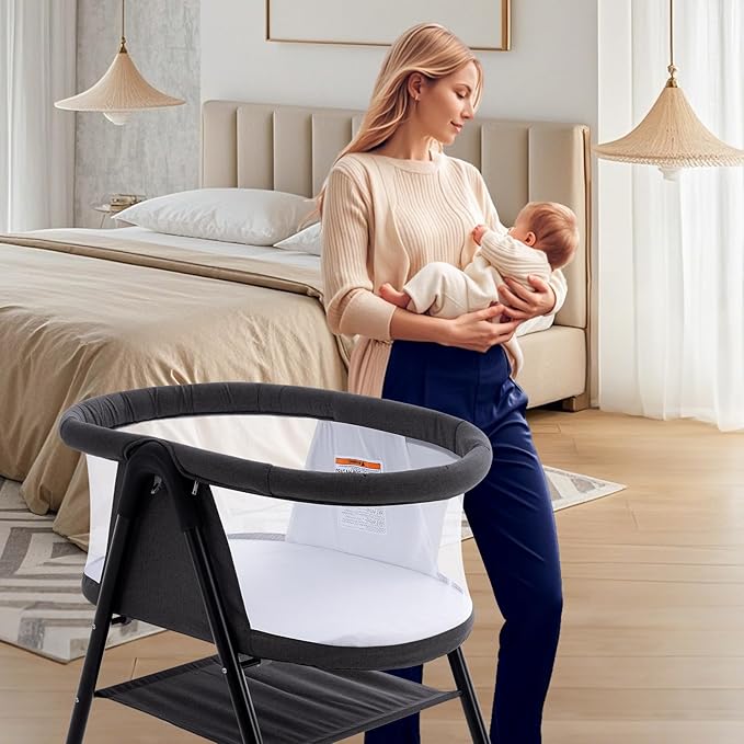 Baby bassinets,3 in1 Baby Crib, Sturdy, Portable & Easy to Assemble,Mosquito net and Portable Bag Included. (Black)