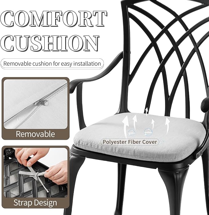 Patio Bistro Sets Cast Aluminum Bistro Table and Chairs Set of 2 with Umbrella Hole,Outdoor Bistro Set with Cushion for Yard (BLACK1)